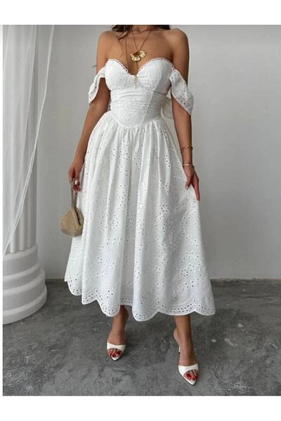 MODA You Will Make up the Difference Wedding Wedding Dress,Straples Low Sleeve Lace Detail Midi Length