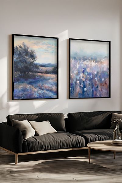 STARYUNA Set of 2 Paintings with Oil Effect Black Wooden Frame Yuna11