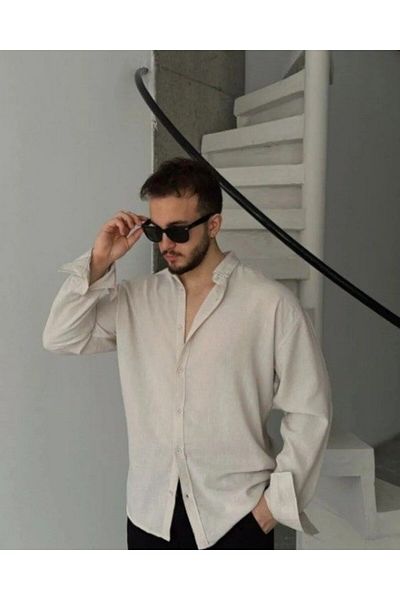 Modayakamoz Ανδρικό μακρυμάνικο κανονικό λινό πουκάμισο Sofia
