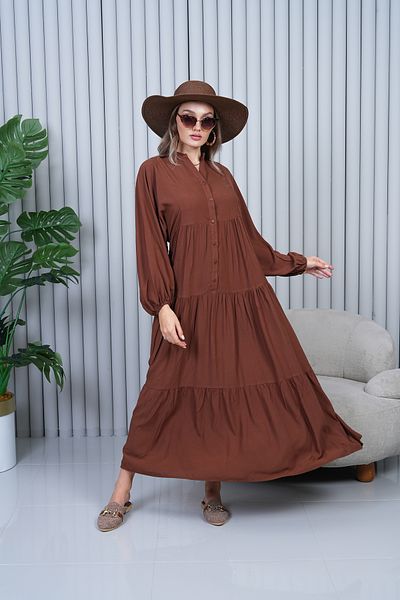 EL jadida Women's Plus Size Hijab Viscose Dress Brown 2061