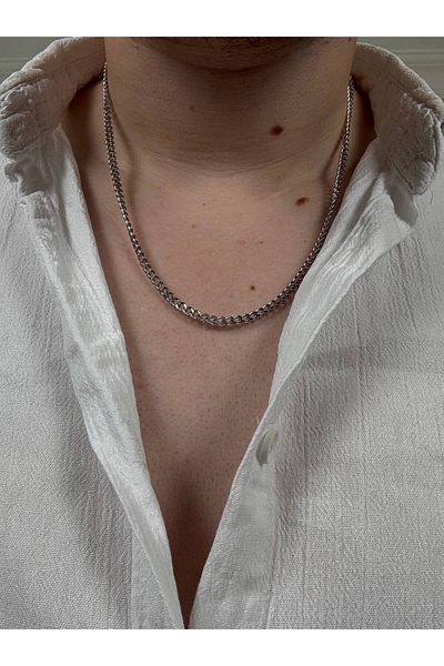 Arvens Men's Silver Stainless Steel Chain Necklace Does Not Lose Color, Does Not Fade, Unisex, Does Not Fade, Can Be Combined