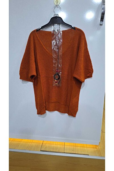 NUR TEKSTİL KADIN kiremit KOLYELİ TASARIM MERSERİZE STANDART BLUZ KOLYE BAŞKA...