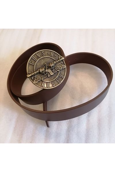 Butik Tülin Unisex Authentic Genuine Cowhide Leather Coffee Bronze Rose Double Colt Guns N Roses Cowboy Buckle Belt