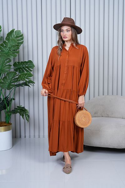 EL jadida Women's Plus Size Hijab Viscose Dress Cinnamon 2061