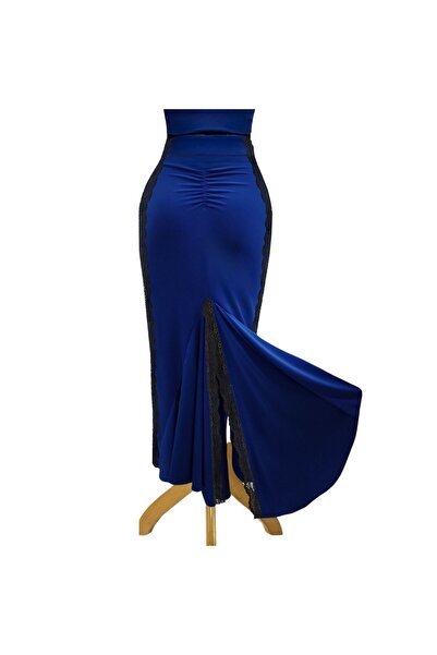 Due Stelle Likralı Dantel Detaylı Yüksek Bel Tango Dans Eteği – Yırtmaçlı Sahne ve Gösteri Performans Eteği