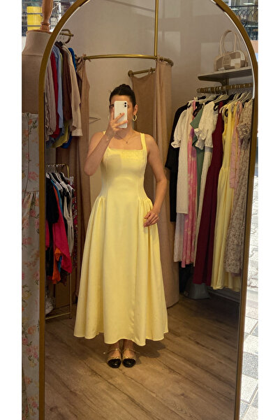 miabutik19 Sarı kalın askılı elbise