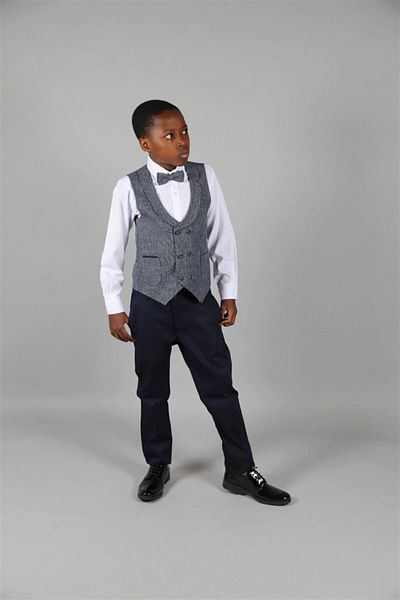 Ugly Duck 03 - 14 Years Old Boy's Navy Blue Linen Vest Suit