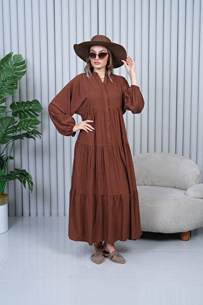 EL jadida Γυναικείο Μεγάλο Μέγεθος Hijab Φόρεμα Βισκόζης Καφέ 2061
