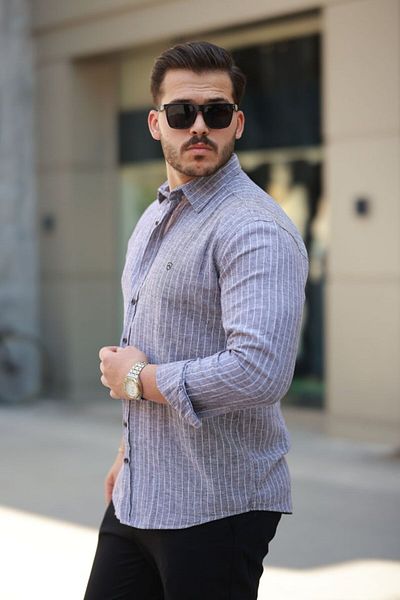 Viyamo Men's Striped Long Sleeve Shirt