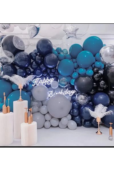 Çemrek Süs Parti Night Mavisi Turquoise Gray Black Balloon Chain Set Includes 103 Jumbo Balloons