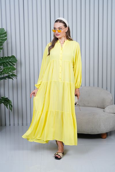 EL jadida Women's Plus Size Hijab Viscose Dress Yellow 2061