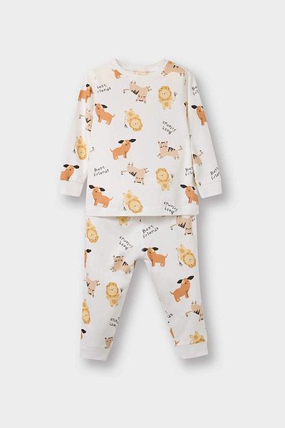 DeFacto Set pijamale pentru bebeluși băieți cu model animal cu mâneci lungi din bumbac pieptănat Top cu fund lung E9473A525AU