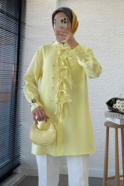 MELEK ARAZ Seersucker Tunic with Tie Detail on the Front - Yellow