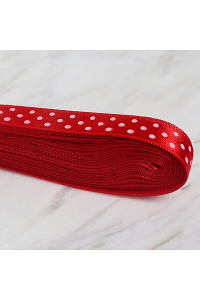 MBB ETİCARET Loren Crafts 1cm 10 Mt Red Satin Polka Dot Ku