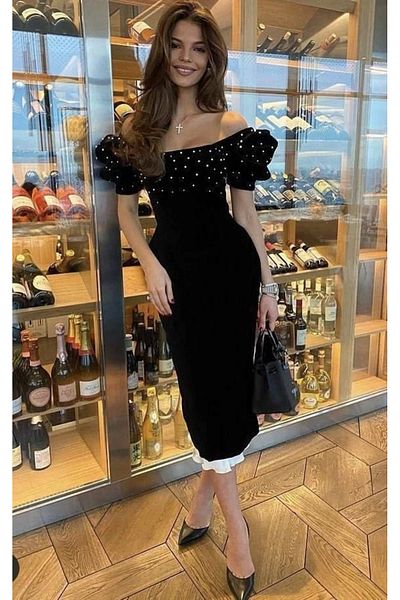 Butik Rochie de damă Madonna cu guler etui căptușit cu perle, lungime midi