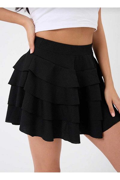BRAXELL Women's Black Layered Flounce Mykonos Mini Skirt