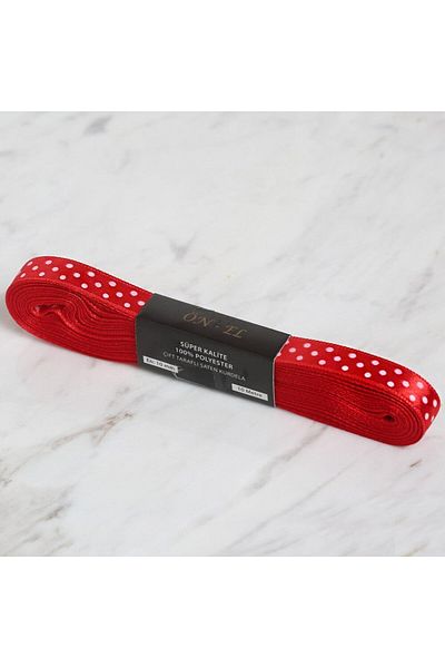MBB ETİCARET Loren Crafts 1cm 10 Mt Red Satin Polka Dot Ku