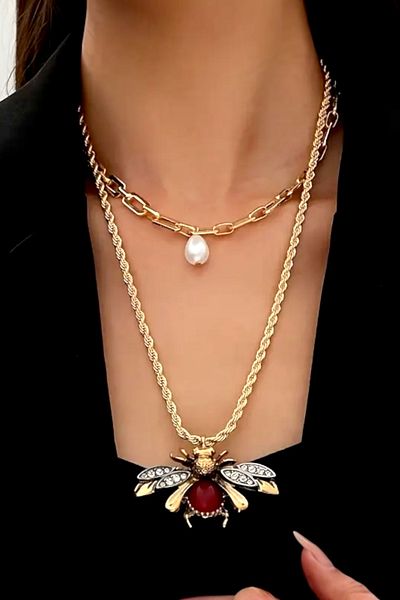 Pinty Design سلسلة نسائية مزدوجة على شكل نحلة كبيرة الحجم