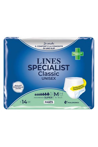 Lines Scutece pentru adulți Specialist Classic Super, 7 picături, mărimea M, 14 bucăți, unisex