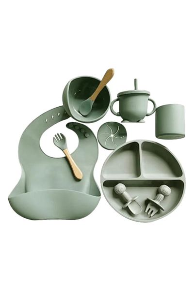 OEM Set hranire bebelusi din silicon BPA free, 10 accesorii, ideal pentru diversificare, verde