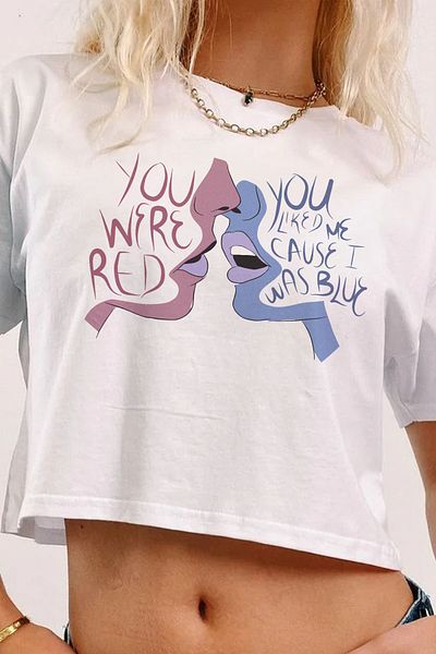 Tee&more. Halsey You Were Red, You Liked Me Cause I Was Blue Printed Premium Regular Fit Crop T-Shirt