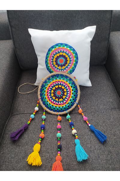 e&e süs dükkanı Pillowcase Mandala Motif and Wall Decoration Model Set of 2