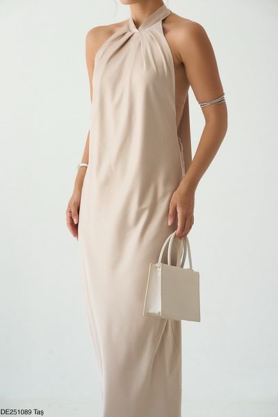 Julidress Halter Neck Backless Maxi Long Length Premium Satin Dress