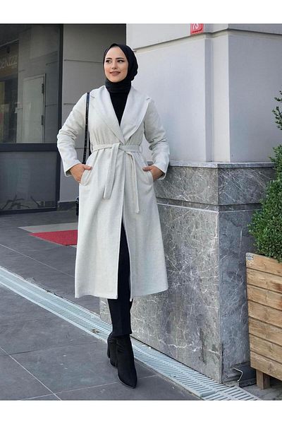 MERVEN AKYÜZ Anja Παλτό Σάλι Μπεζ