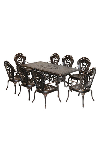 veraev Alüminyum Döküm Yemek Masa Takımı Bahçe Mobilyası İthal 8 Kişilik