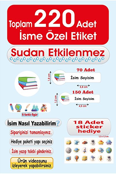 cabuk baskı Kitap Temalı İsme Özel Okul Etiketi Seti - Defter Kalem Sticker S...