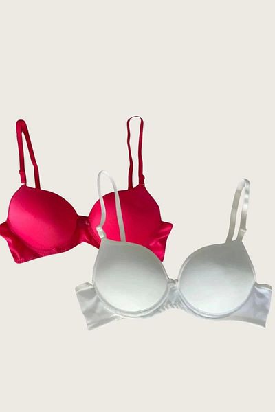 Litae Red-White 2-Pack Micro Fabric Push up Padded Underwire Casual Support Bra