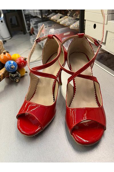 bitangosu Red Leather Leather Double Tie Model 8.5 cm (13 Pont) Tango, Dance and Salon Shoes