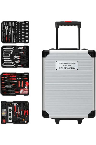 Generic Complete Tool Box with Wheels, Metal, Portable, Manual Spare Parts Set