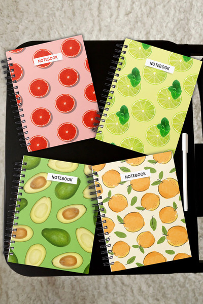 pcpapiruscraft Caiet spiralat cu tematică fructe |   4 bucăți |   Neîncrustat |   A5 |   Spirală |   90 de pagini |   45 de coli - Copertă de carton