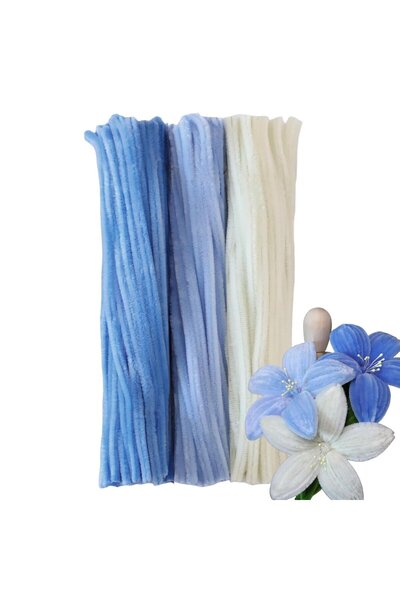 Hobialem 75 Adet Mavi, Beyaz, Açık Mavi Renkli Şönil , Çiçek Yapım Seti, Tüyl...