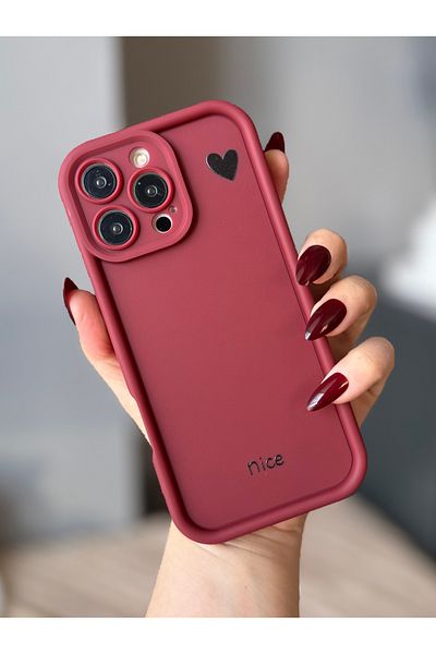 MİRAZ TASARIM iPhone 16 Pro Bordo Heart Pattern Case