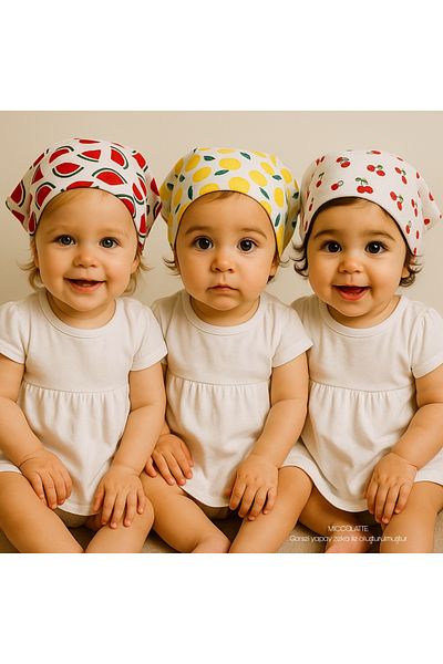 Miccolatte Baby Girl and Child Fruit Patterned Poplin Fabric Tie Triangle Bandana (Single)
