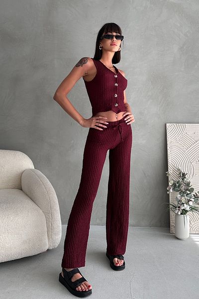 EYLANA Women's Buttoned Bubble Textured Vest Set