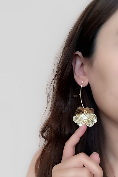 COSİTA Gold Flower Dangle Brand Model Vintage Metal Women's Earrings