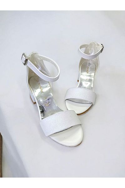 pediashoes Girl's White Color Silvery Square Heeled Stylish Evening Shoes
