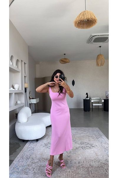 Last EGC Square Neck Long Pink Dress