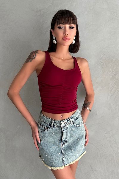 EYLANA Claret Red Zero Sleeve Tie-Dye Sandy Bluz
