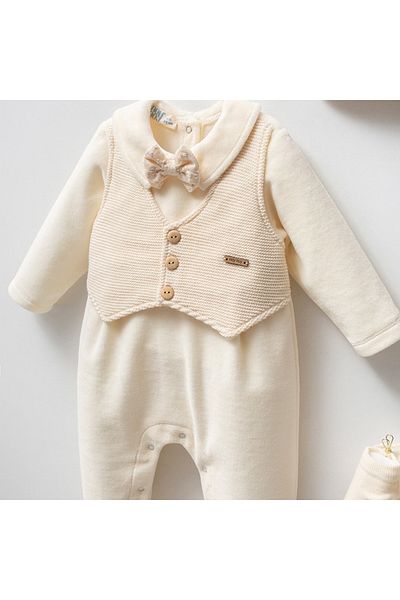 Noy Noy 3-6 Months Knitwear Velvet Jumpsuit Set for Baby Girl and Boy Boxed Product Special Design