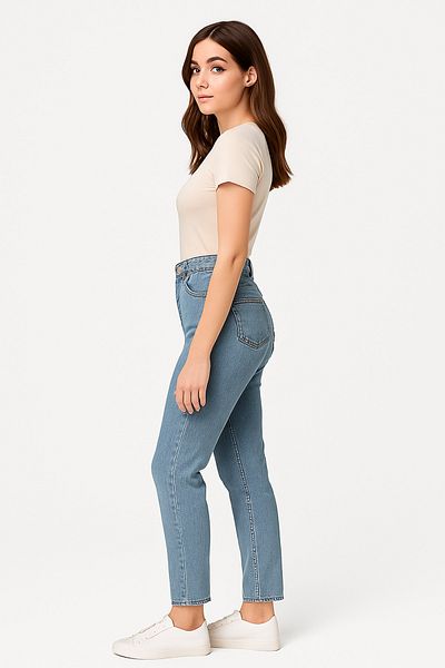 DELDNM Yasmina Buz Mavi Talie înaltă Lycra Casual Mom Jeans Boyfriend