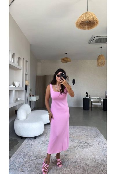 Last EGC Square Neck Long Pink Dress