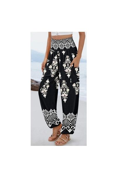 Omarı Women's High Waist Patterned Elastic Single Jersey Trousers