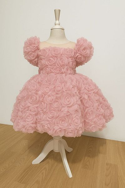 MUSGEM Special Design Rose Flower Detailed Powder Color Girl's Evening Dress