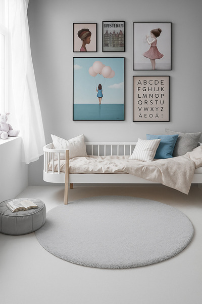 SOFT DECOR Modern Yuvarlak şekilli Salon Halısı Çocuk Odası Yolluk Kaymaz Tab...