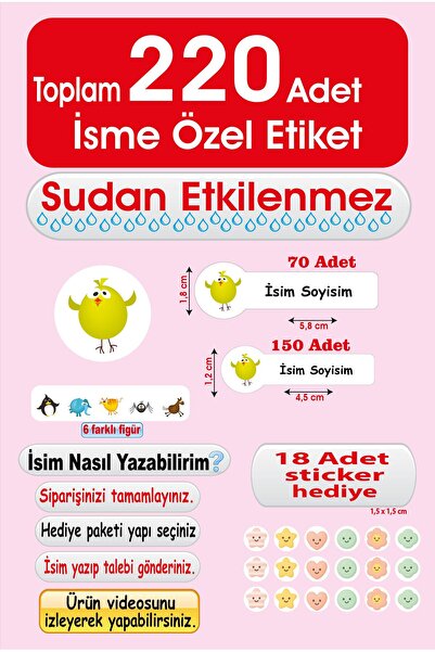 cabuk baskı Şirin Hayvanlar Temalı Okul Etiketi Kalem, Defter İsimli Etiket İ...