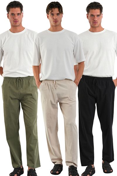 Redline Defy Men's Comfortable Fit Linen Look Trousers Hki-Beige-Syh
